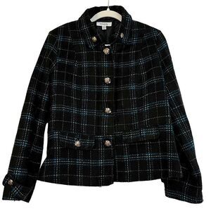 Dress Barn Blue Black Plaid Lined Pea Coat XL